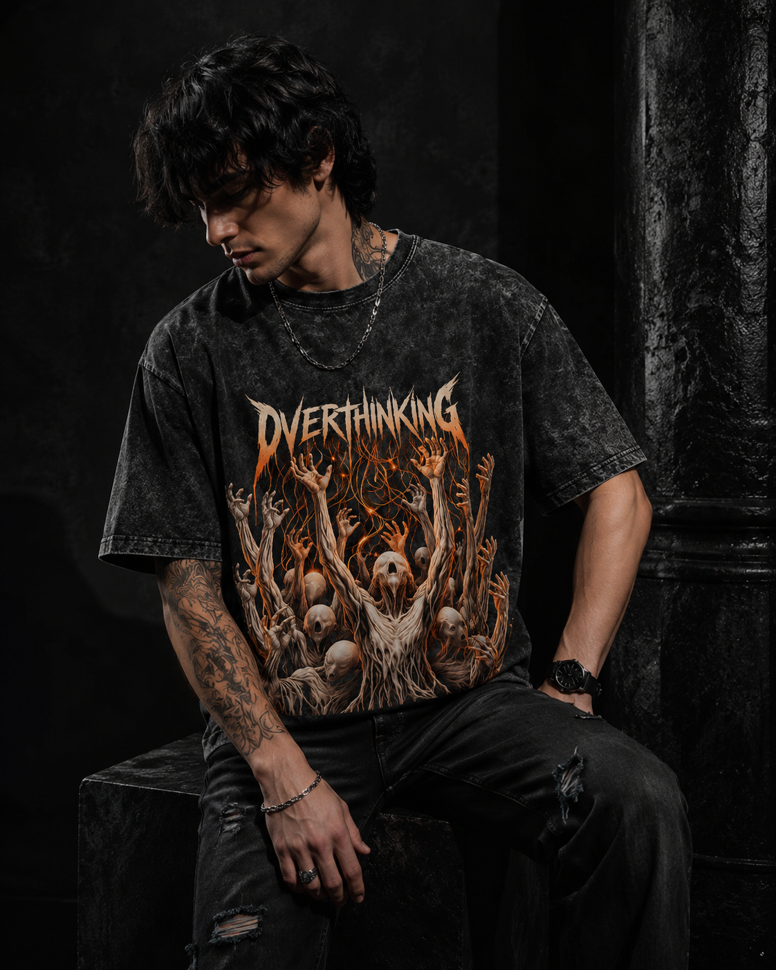 Acid wash overthinking T-shirt