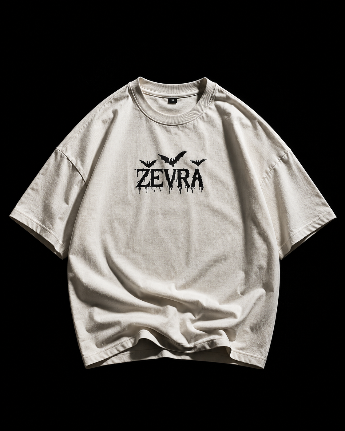 ZEVRA Hand-Painted Bat Oversized T-Shirt | White & Black | 240 GSM