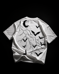 ZEVRA Hand-Painted Bat Oversized T-Shirt | White & Black | 240 GSM