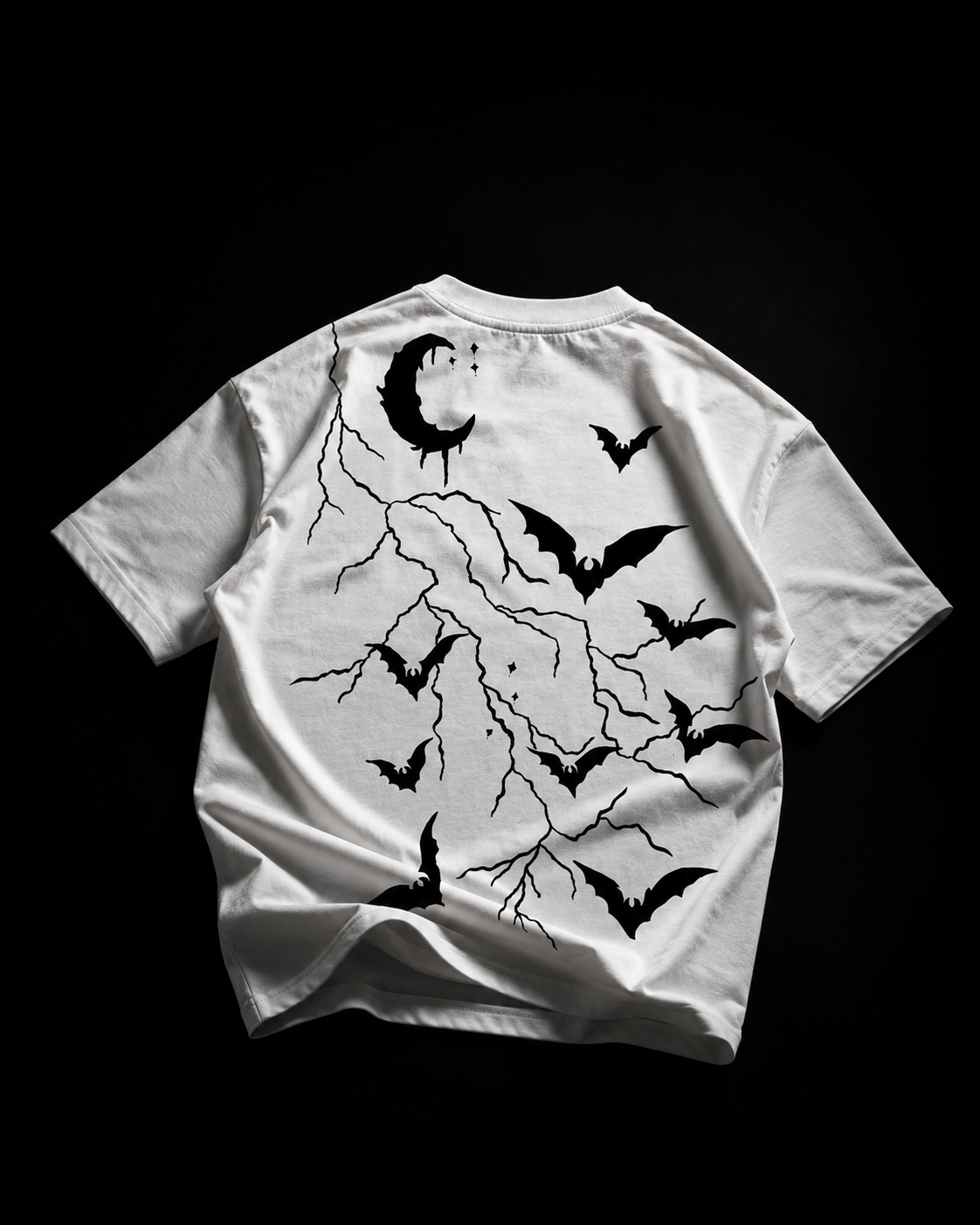 ZEVRA Hand-Painted Bat Oversized T-Shirt | White & Black | 240 GSM